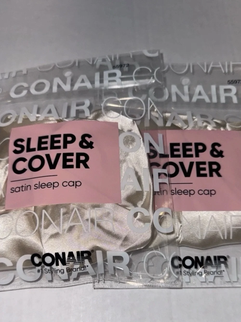 Conair Sleep & Cover Satin Sleep Cap - Champagne 2 pack
